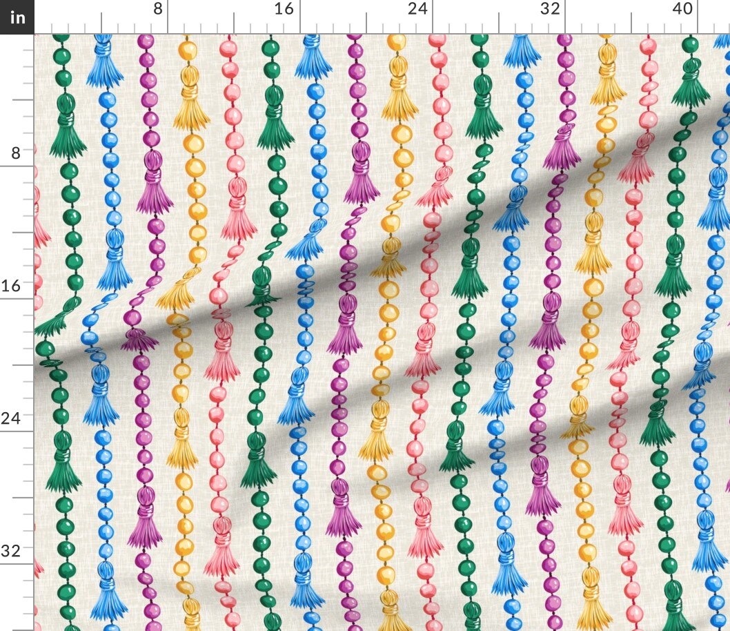 Mardi Gras Colorful Stripes Beads Painted Custom Printed Fabric by Spoonflower Various Fabrics by the Yard or Fat Quarter