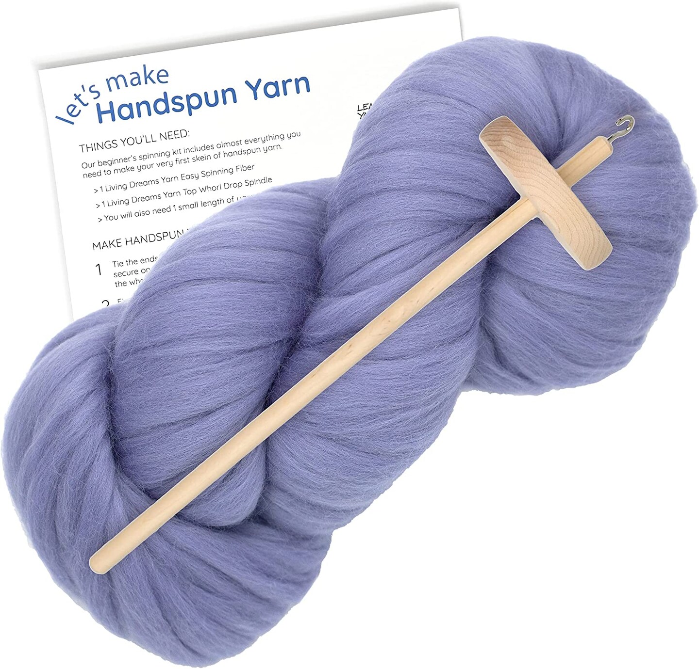 LEARN TO SPIN YARN - Beginner's Spinning Kit with Drop Spindle and Merino Pencil Roving. Choose your color.