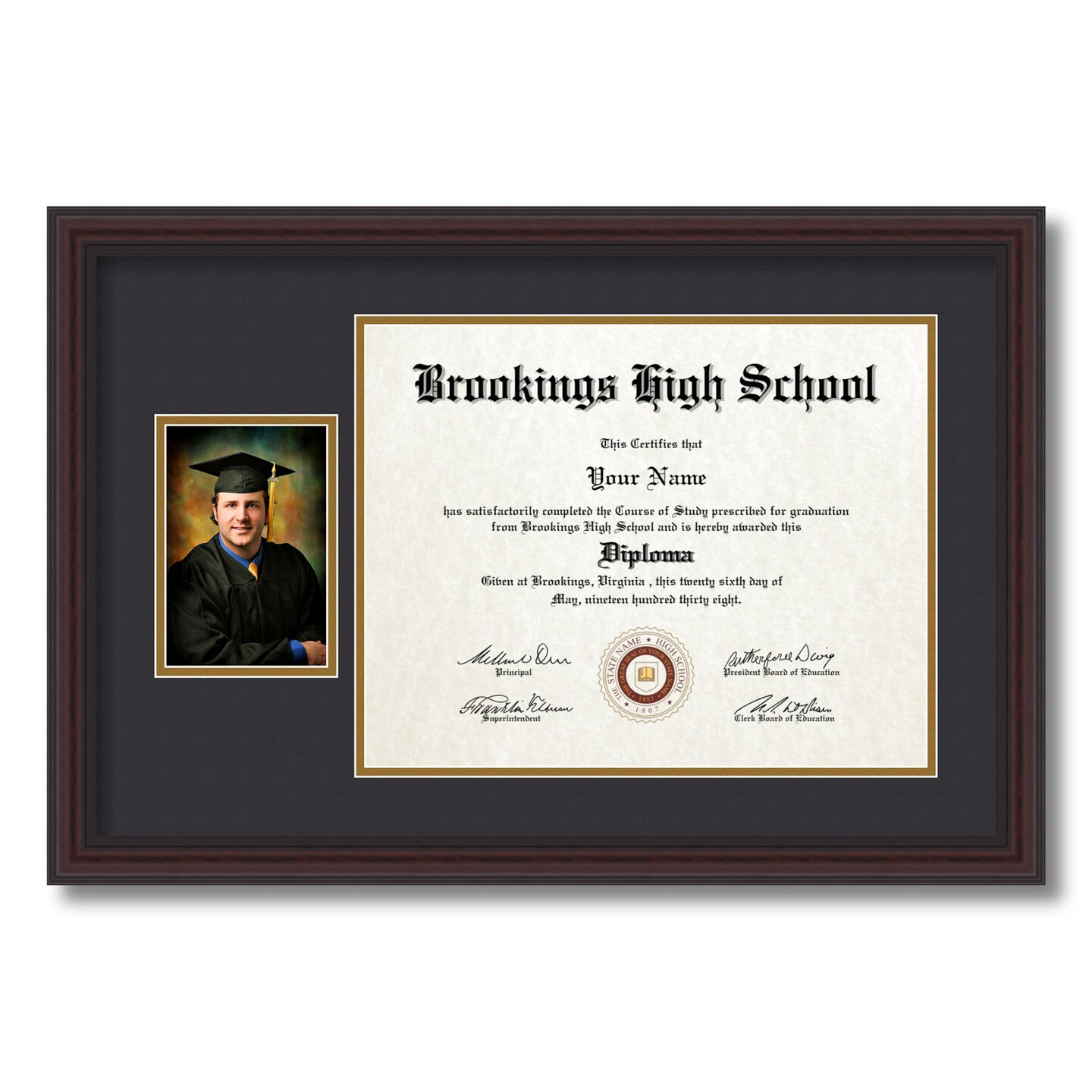 ArtToFrames 11x14 inch Diploma Frame with 6&#x22; x 8&#x22; Inch Image Opening - Framed with Black and Gold Mats, Comes with Regular Acrylic and Sawtooth Hanger for Wall Hanging (DT-11x14)