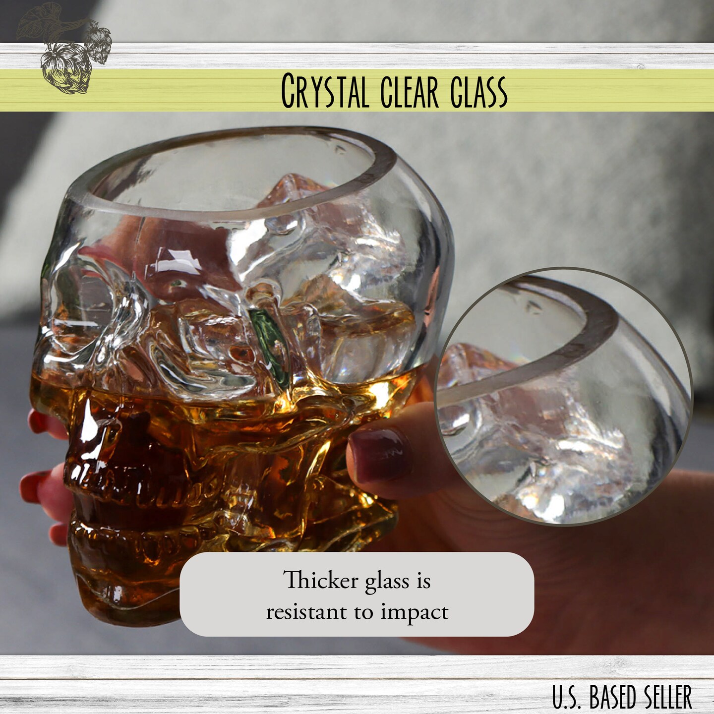 G Francis Skull Glasses Drinking Set - 2pk 350mL Skull Shaped Whiskey Glasses