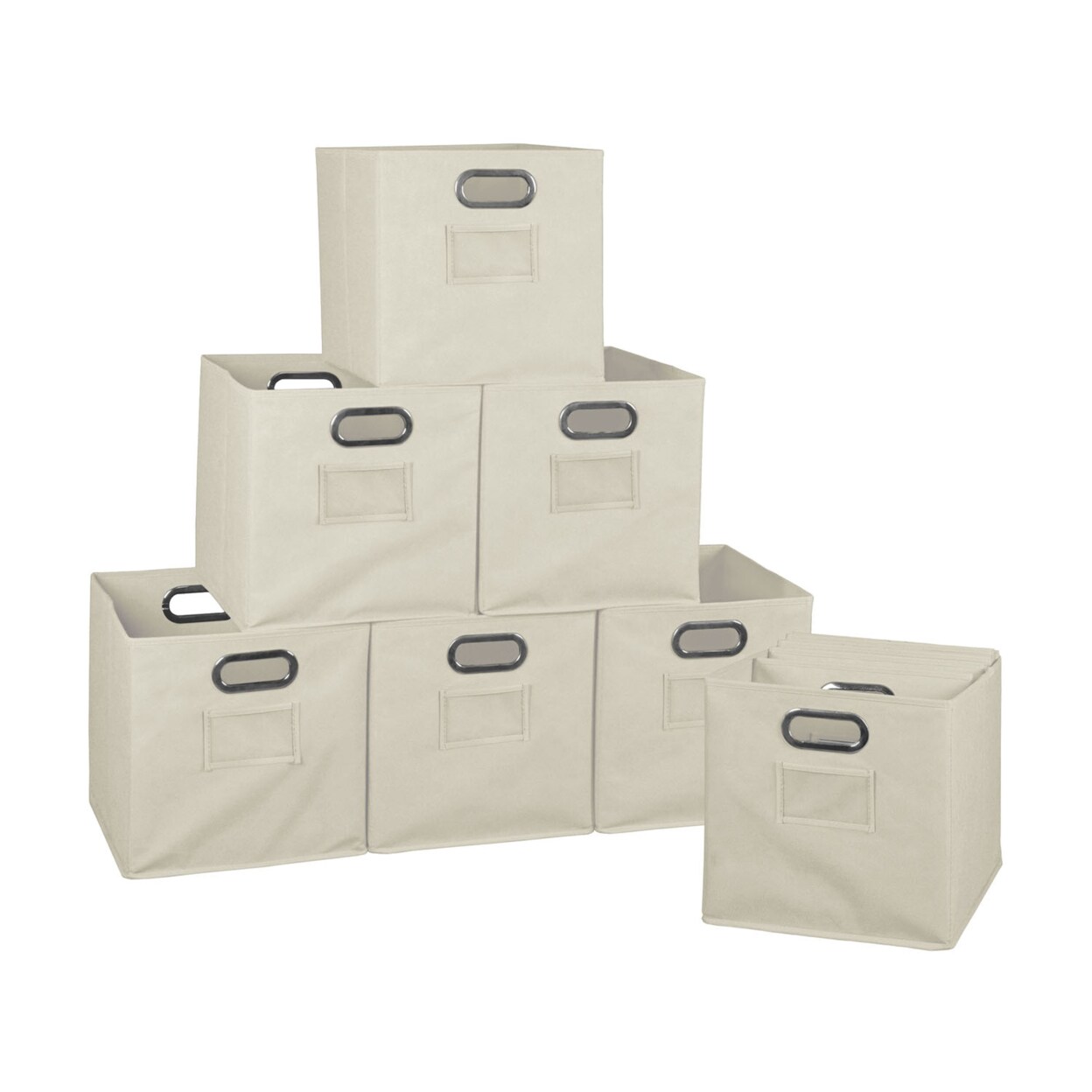 Niche Cubo Foldable Fabric Storage Bin, Built Chrome Handles,Set of 12 - Natural