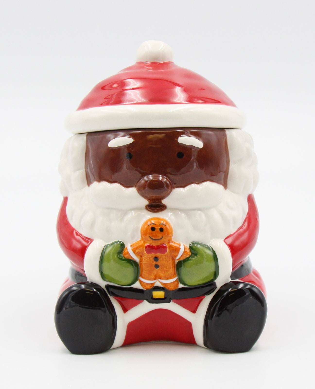 Ceramic African American Santa Claus Holding Gingerbread Candy Box, Home D&#xE9;cor, Gift for Her, Gift for Mom, Kitchen D&#xE9;cor, Christmas D&#xE9;cor