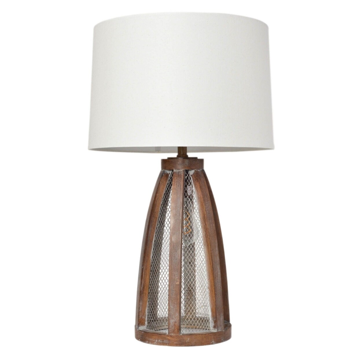 Elegant Designs   Vintage Farmhouse Wood and Netted 2 Light Table Lamp, Old Wood