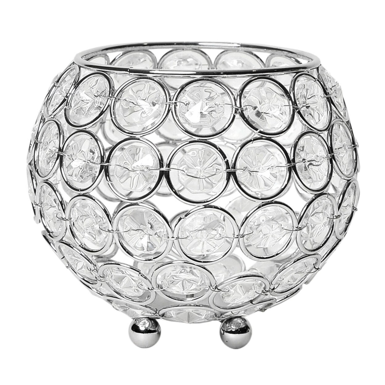 Elegant Designs Elipse Crystal Circular Bowl Candle Holder, Flower Vase, Wedding Centerpiece, Favor, 4.25 Inch, Chrome