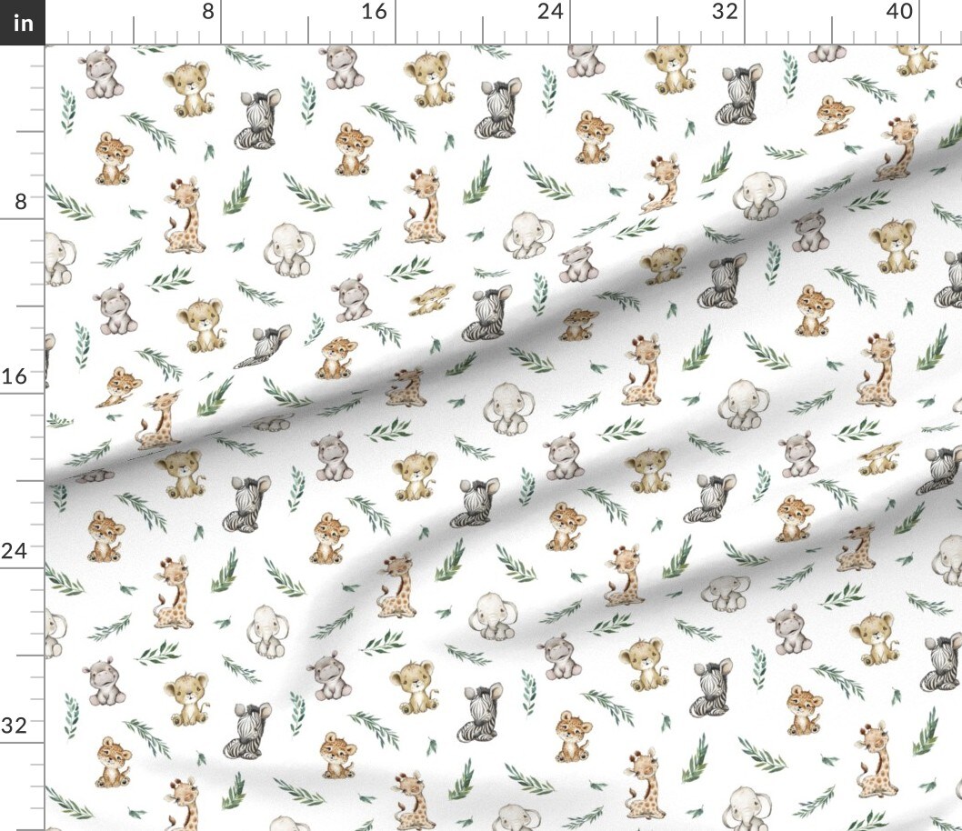 Baby Safari Animals Theme Lion Zebra Giraffe Nursery Toddler Room Gender Neutral Botanical Custom Printed Fabric by Spoonflower Various Fabrics by the Yard or Fat Quarter