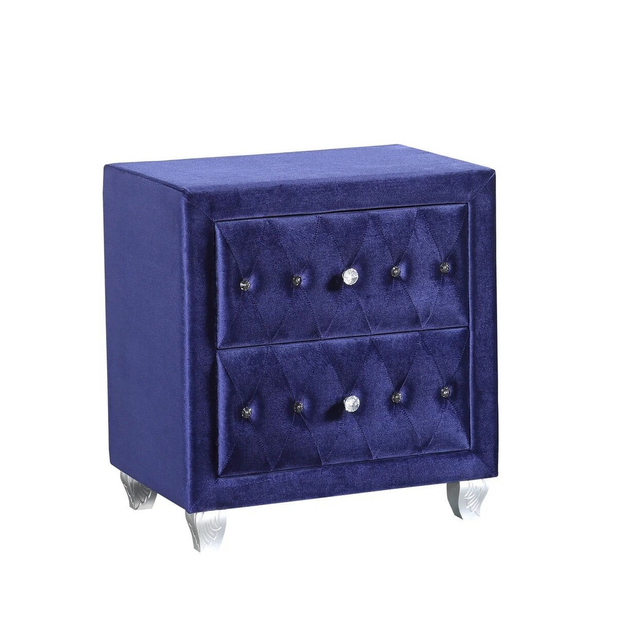 Saltoro Sherpi Gina 28 Inch Modern Nightstand, Upholstered, Crystal Accents, Navy Blue-
