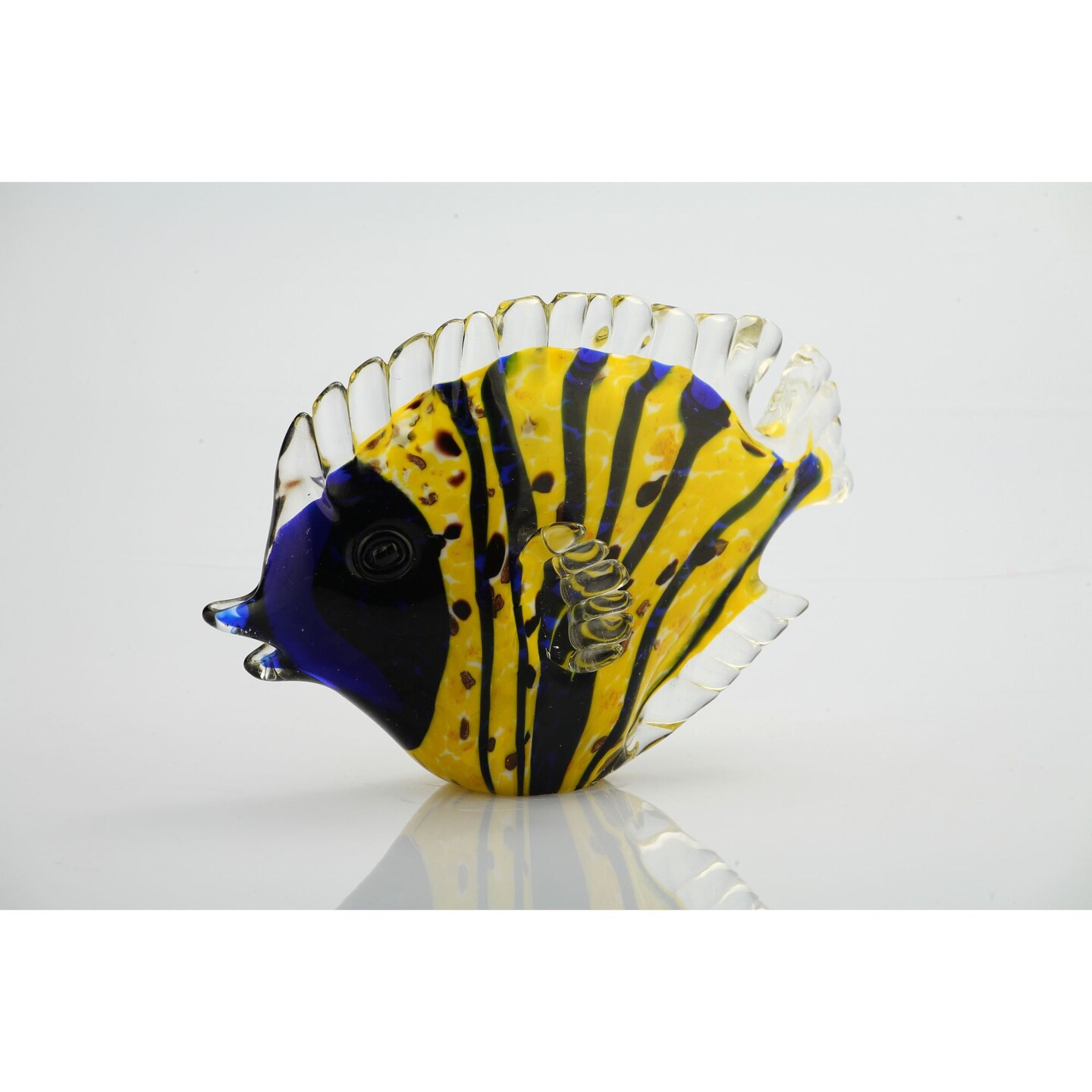 CC Home Furnishings 7.5" Blue and Yellow Glass Fish Figurine Tabletop Decor