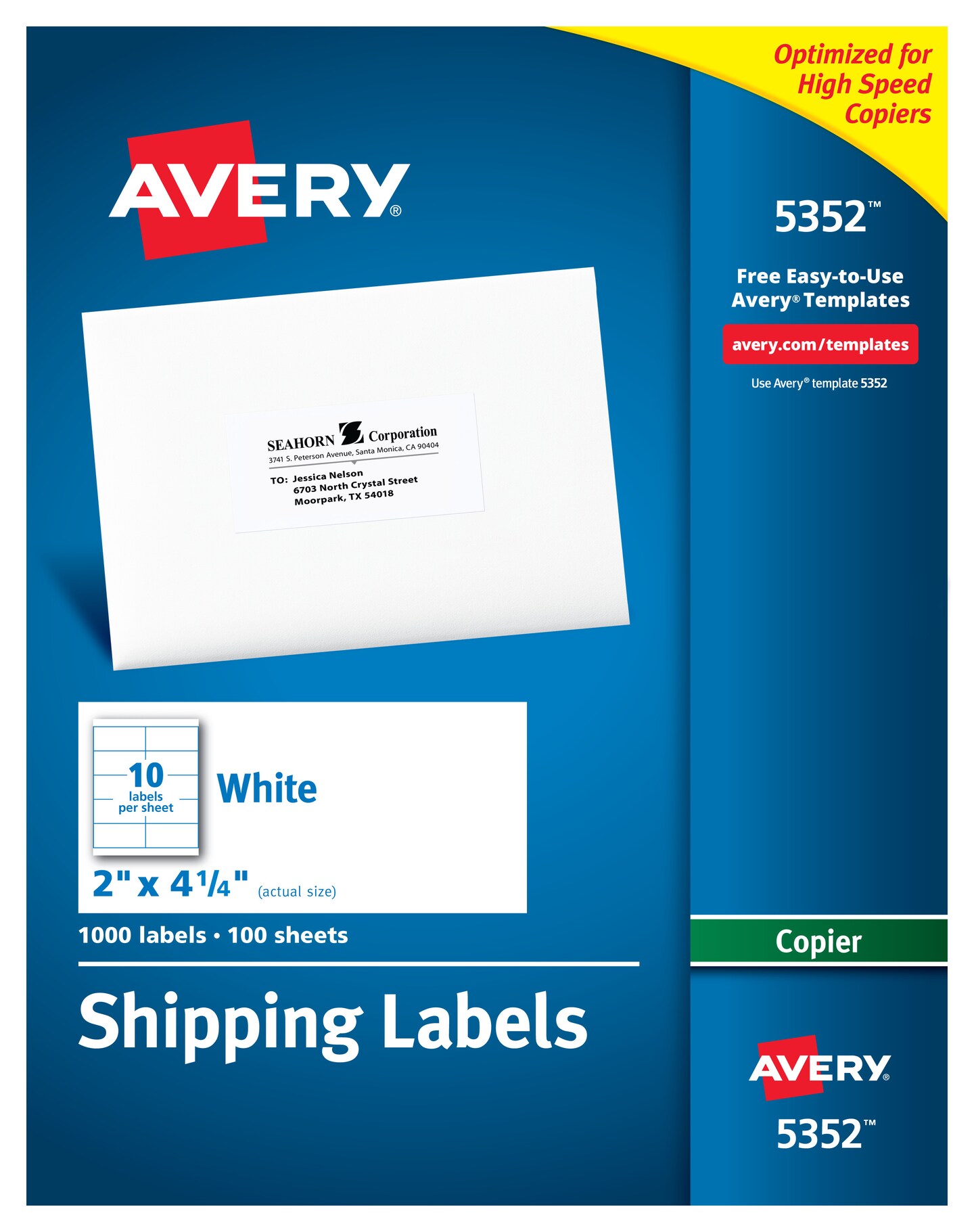 Avery Shipping Labels for Copiers, Permanent Adhesive, 2" x 4-1/4", 1,000 Labels (5352)
