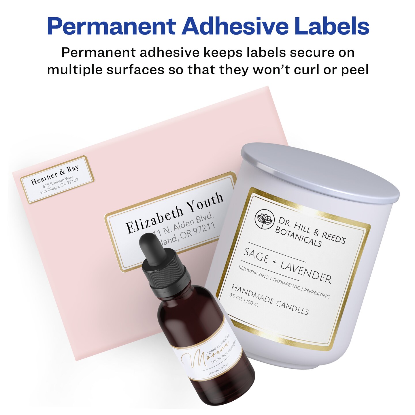 Avery Matte White Labels with Metallic Gold Borders, 3" x 3" Square Labels, 60 Total, Laser/Inkjet Printable Labels (6542)