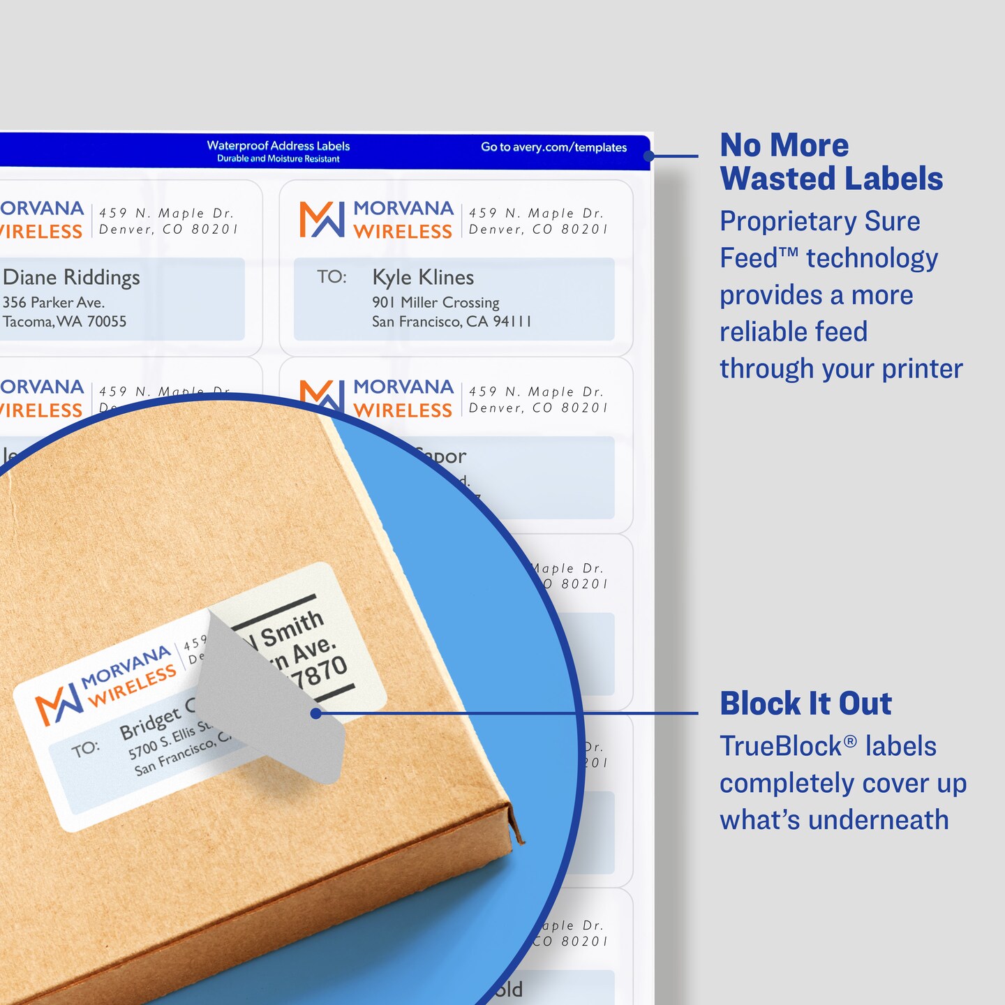 Avery TrueBlock Shipping Labels with Sure Feed, Permanent, 3-1/3" x 4", White, 2 Pack, 120 Labels Total (32134)