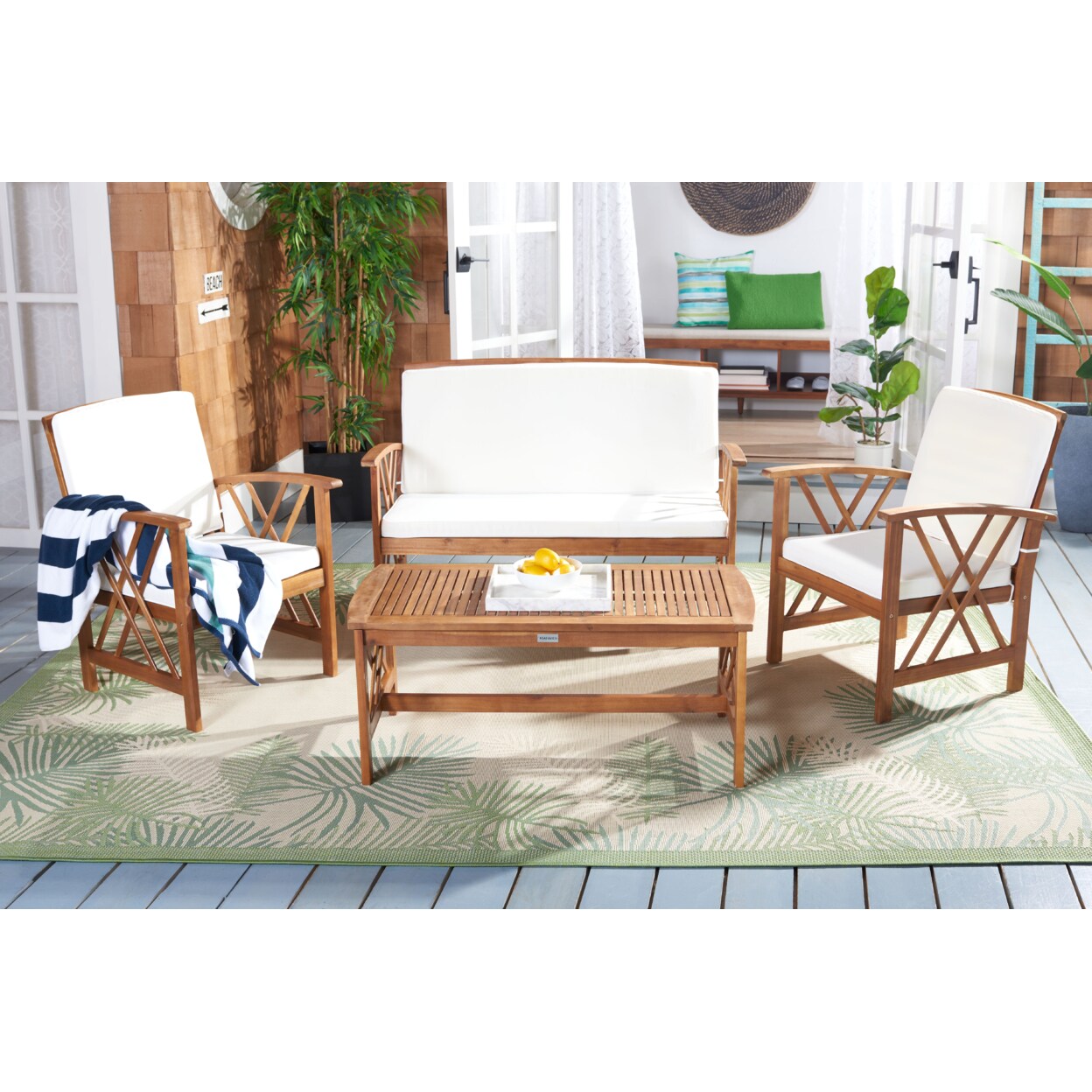 Safavieh Outdoor Collection Fontana 4-Piece Patio Set Natural/Beige