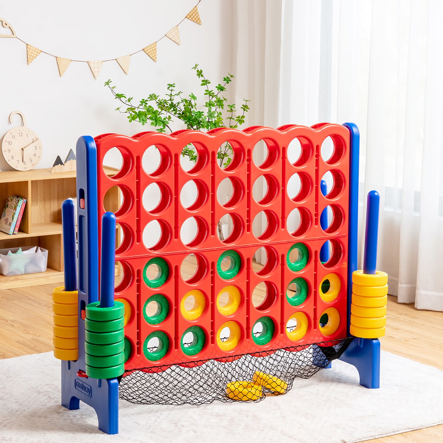 Costway 4-to-Score Giant Game Set 4-in-a-Row Connect Game W/Net Storage for Kids &#x26; Adult