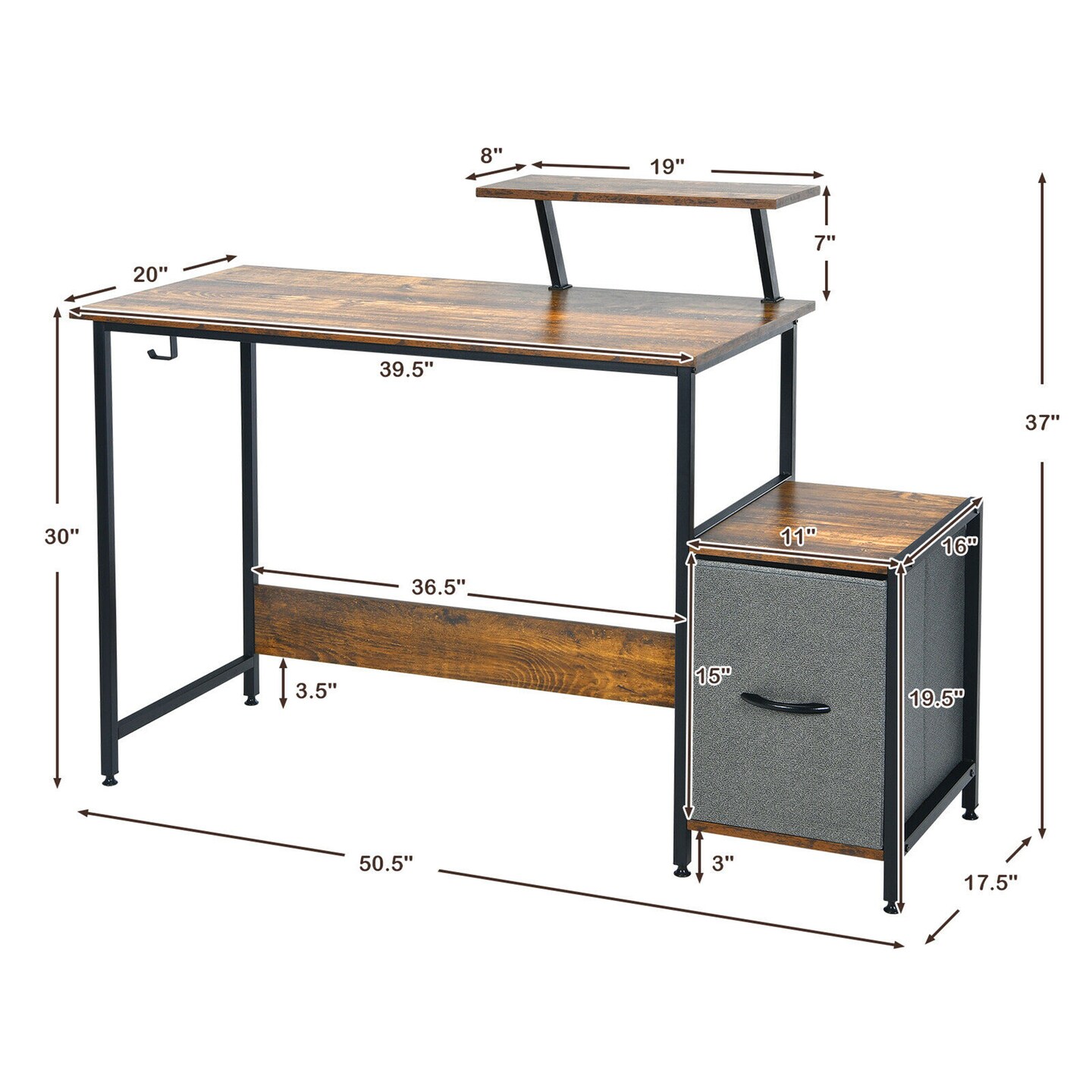 Costway Computer Desk Writing Workstation Home Office w/ Movable Storage Rack & Shelf