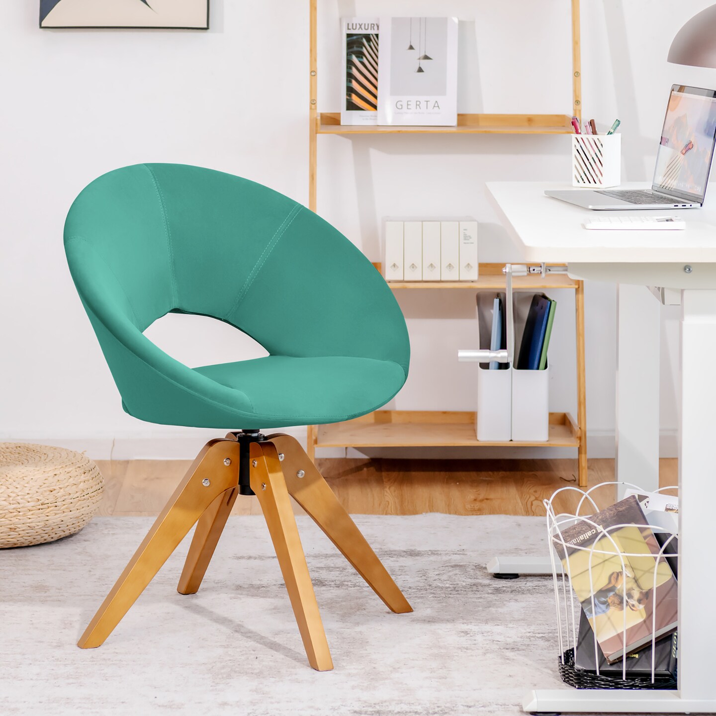 Costway Mid Century Modern Swivel Accent Chair Fabric Armchair Velvet Living Room Pink\Blue\Green\Grey