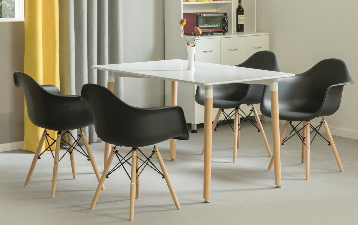 Mid-Century Modern Style Plastic DAW Shell Dining Arm Chair with Wooden Dowel Eiffel Legs