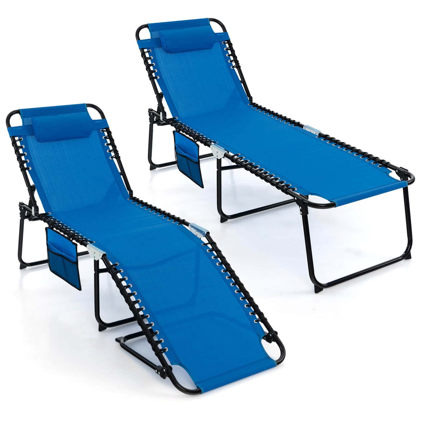 Costway 2 PCS Folding Chaise Lounge Chair Portable Sun Lounger with Adjustable Backrest Grey/Navy