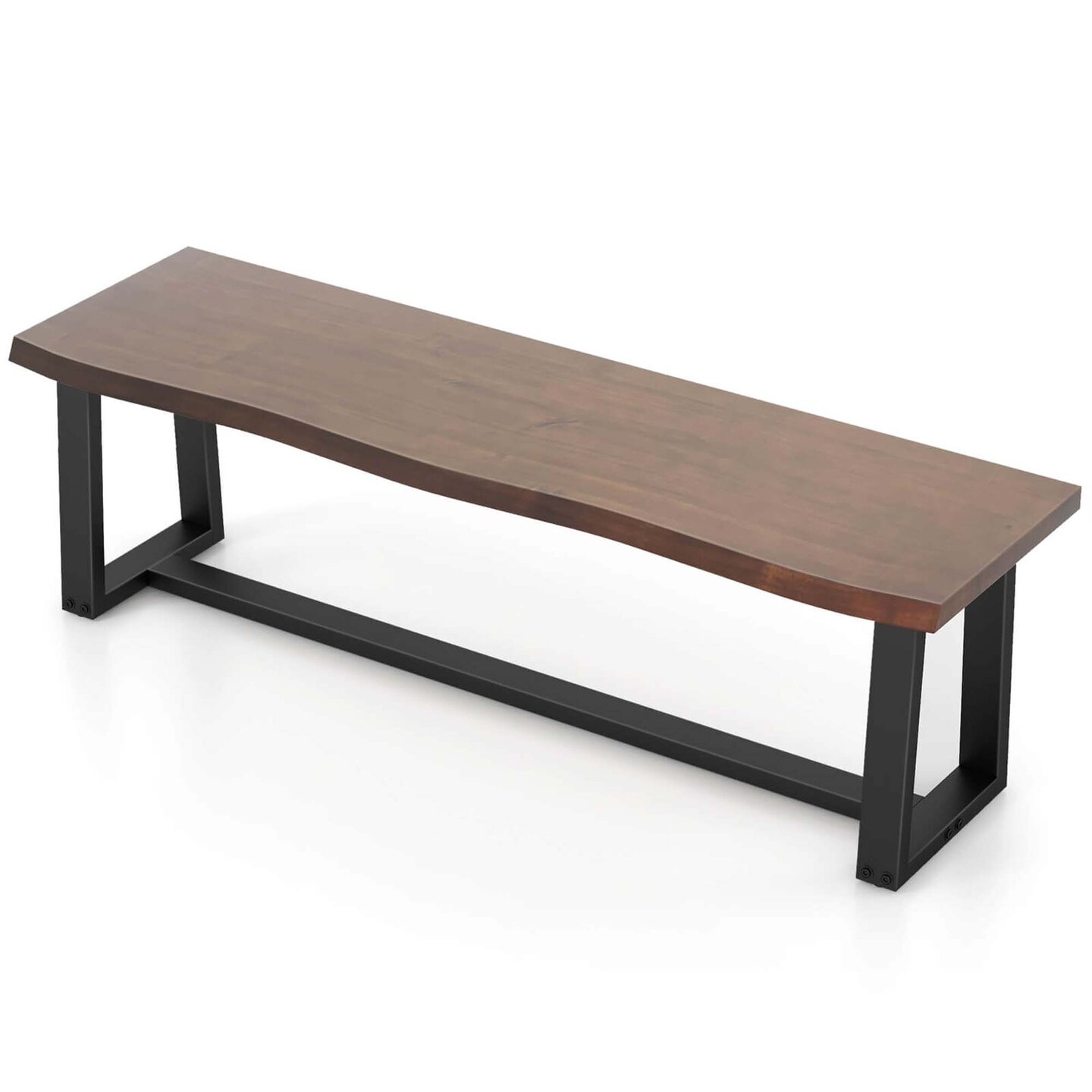 Costway 56.5&#x22;L Large Table Bench Wood Dining Bench with Wavy Edge &#x26; Metal Frame Coffee/Black