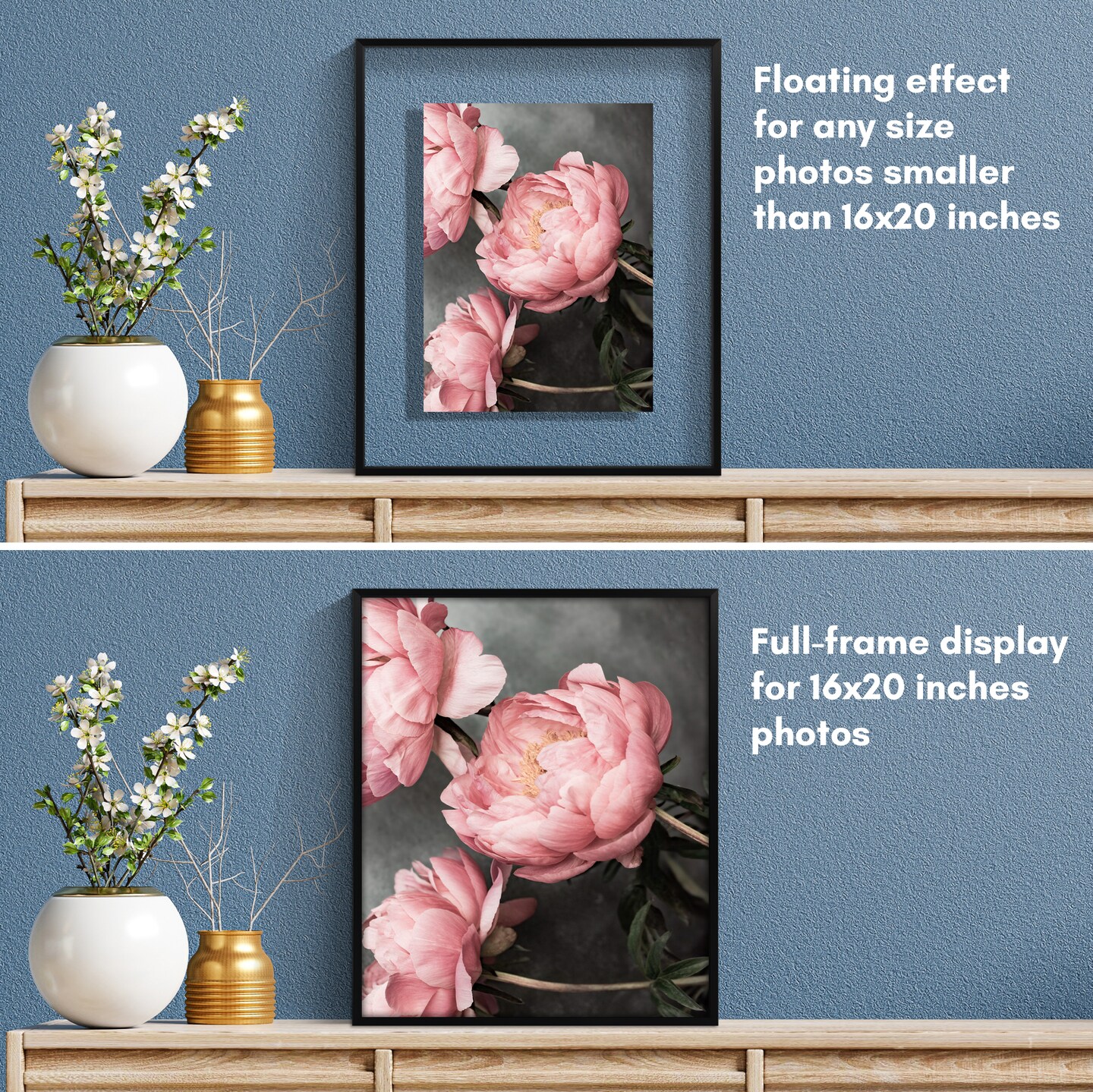 Americanflat Floating Aluminum Picture Frame - Sleek Aluminum Photo Frame for Wall Display - Black Metal Molded Frame - Shatter Resistant Glass - Hanging Hardware