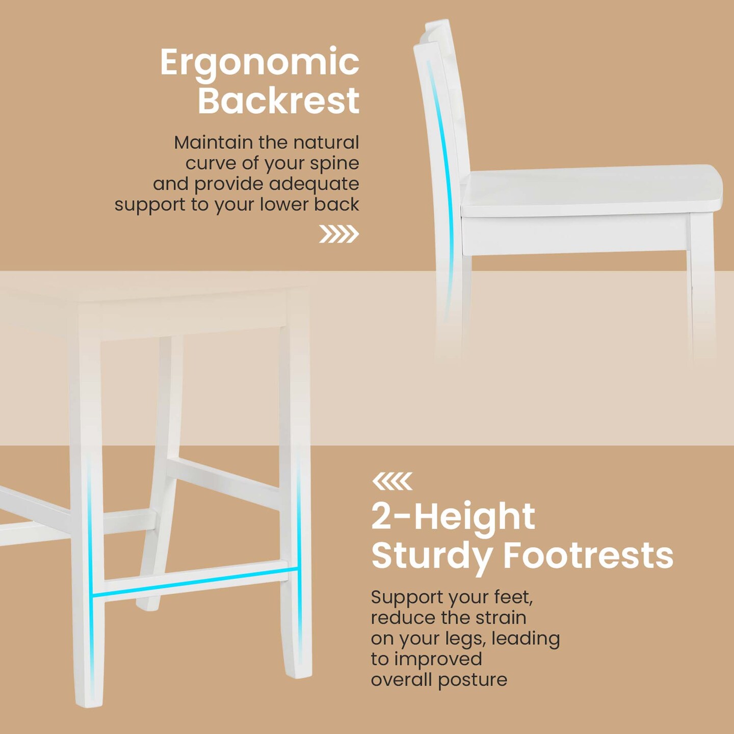 Costway 24-Inch Wooden Bar Stools Set of 4 with Ergonomic Backrest Counter Height Stools Black/White