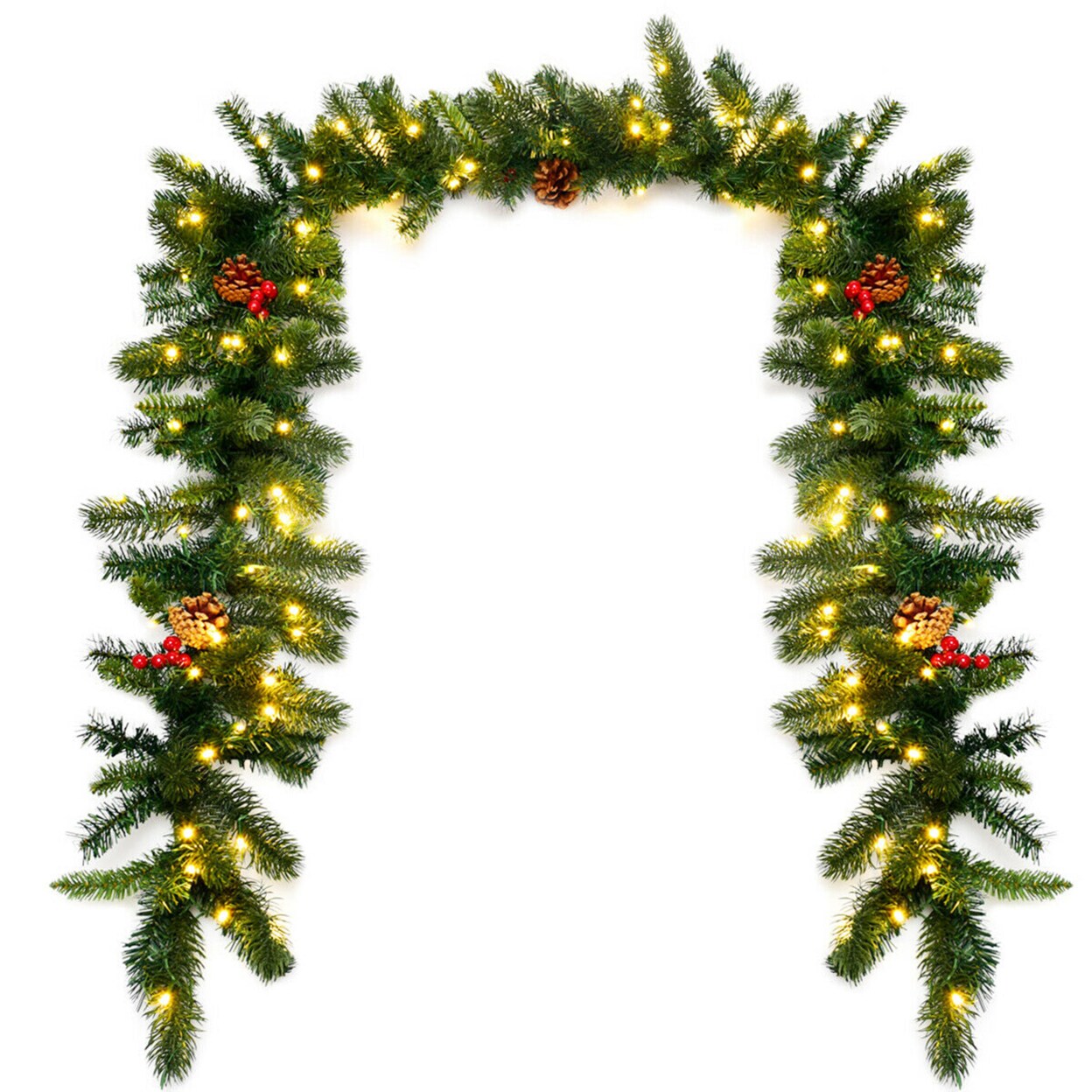 9Ft Pre-Lit Christmas Decoration Garland Indoor Outdoor W/ Led Lights Timer
