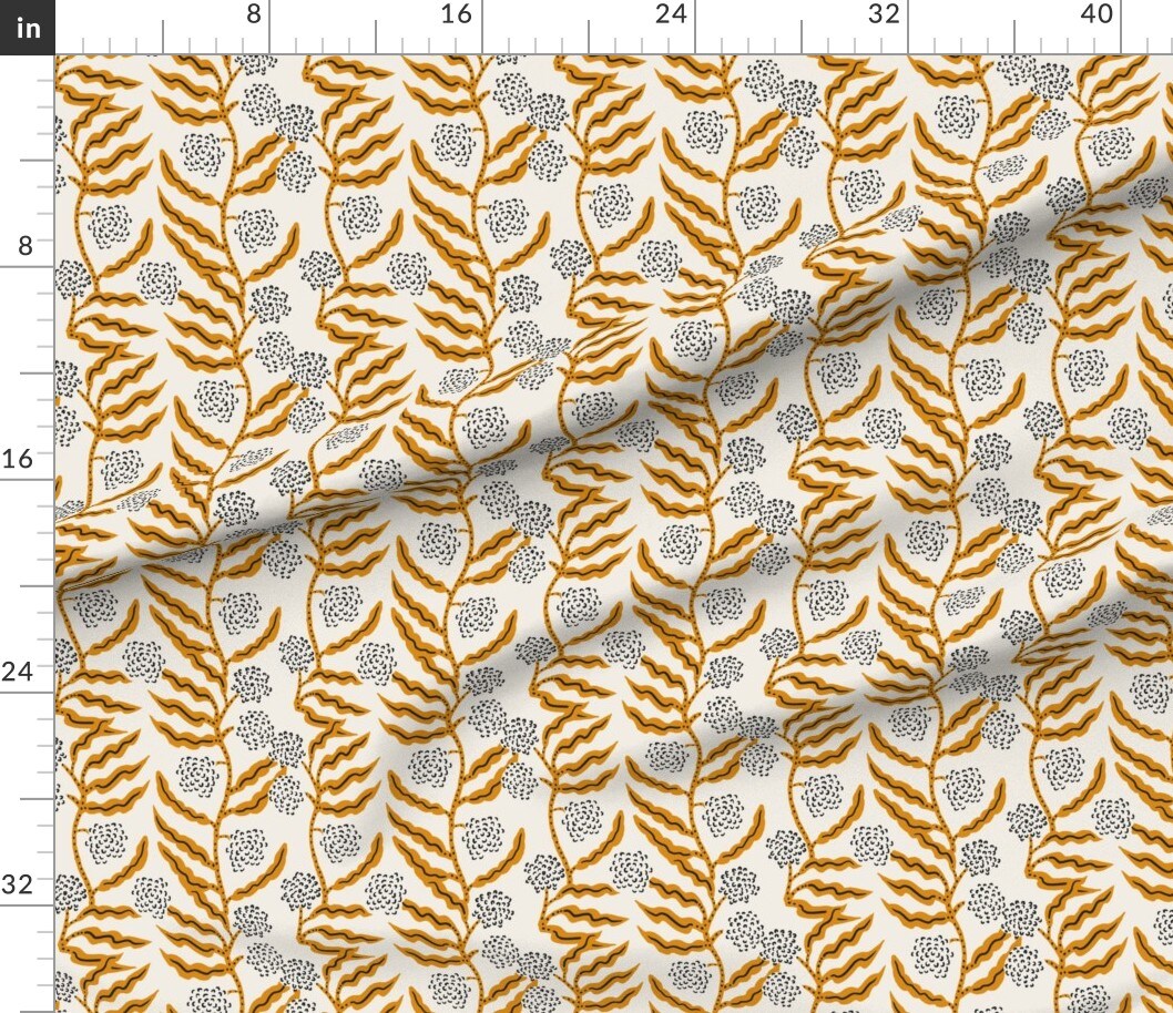 Boho Gold Floral Modern Botanical Mustard Garden Vine Abstract Custom Printed Fabric by Spoonflower Various Fabrics by the Yard or Fat Quarter