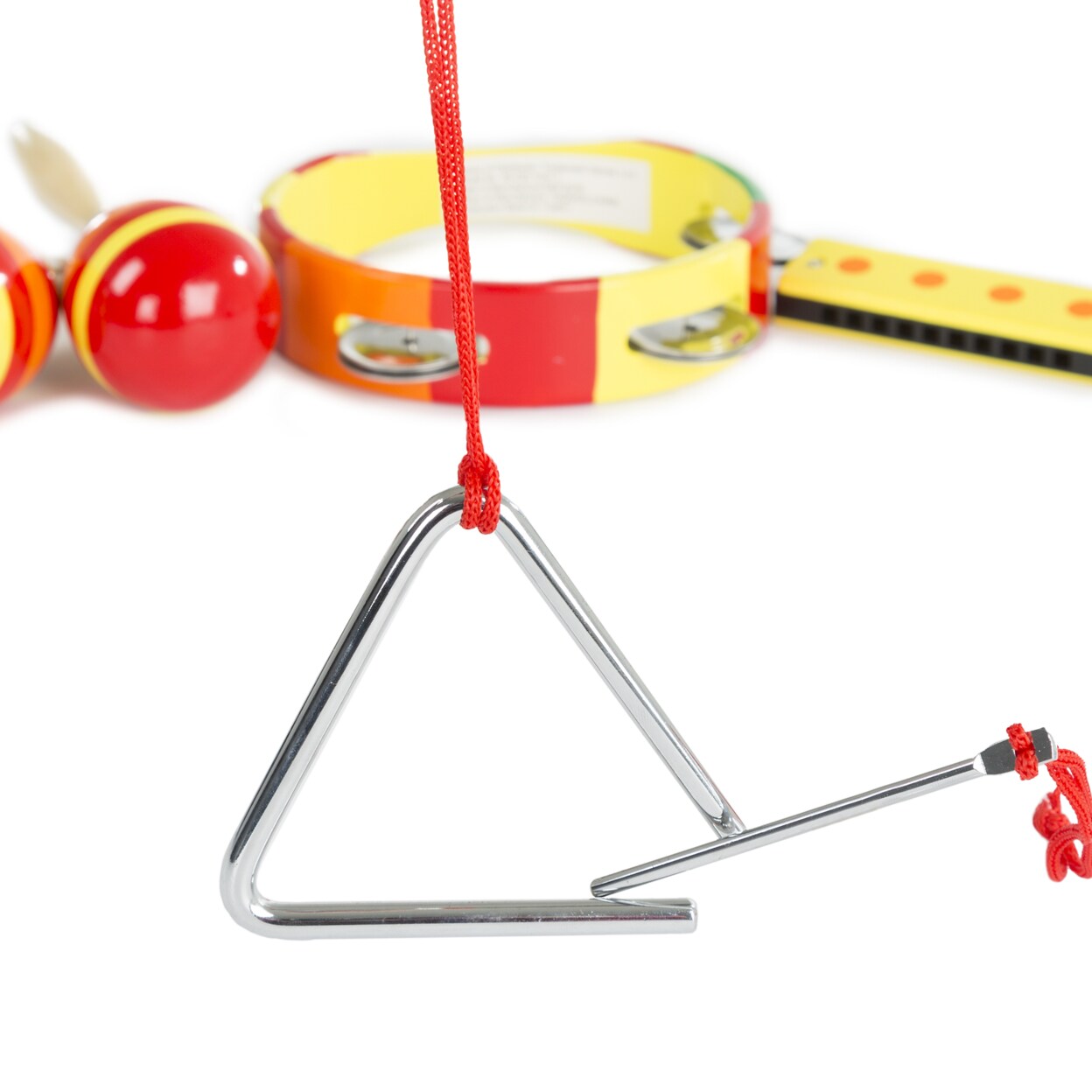 Kids Percussion Instrument Toy Set 4 Pieces Maracas Harmonica Tambourine Triangle