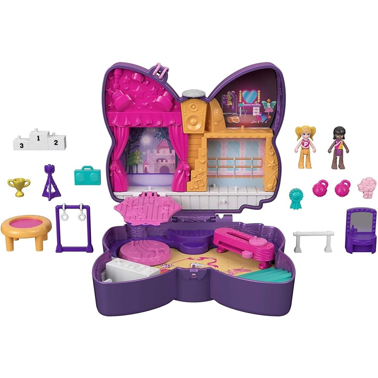 Mattel Polly Pocket Sparkle Stage Bow Compact Dance-Themed Doll Playset