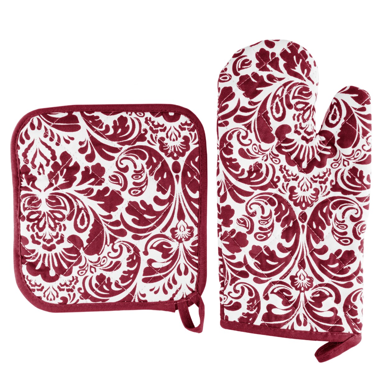 Lavish Home Oven Mitt and Pot Hold Oversized Flame Heat Protection Big Kitchen Safety Burgundy