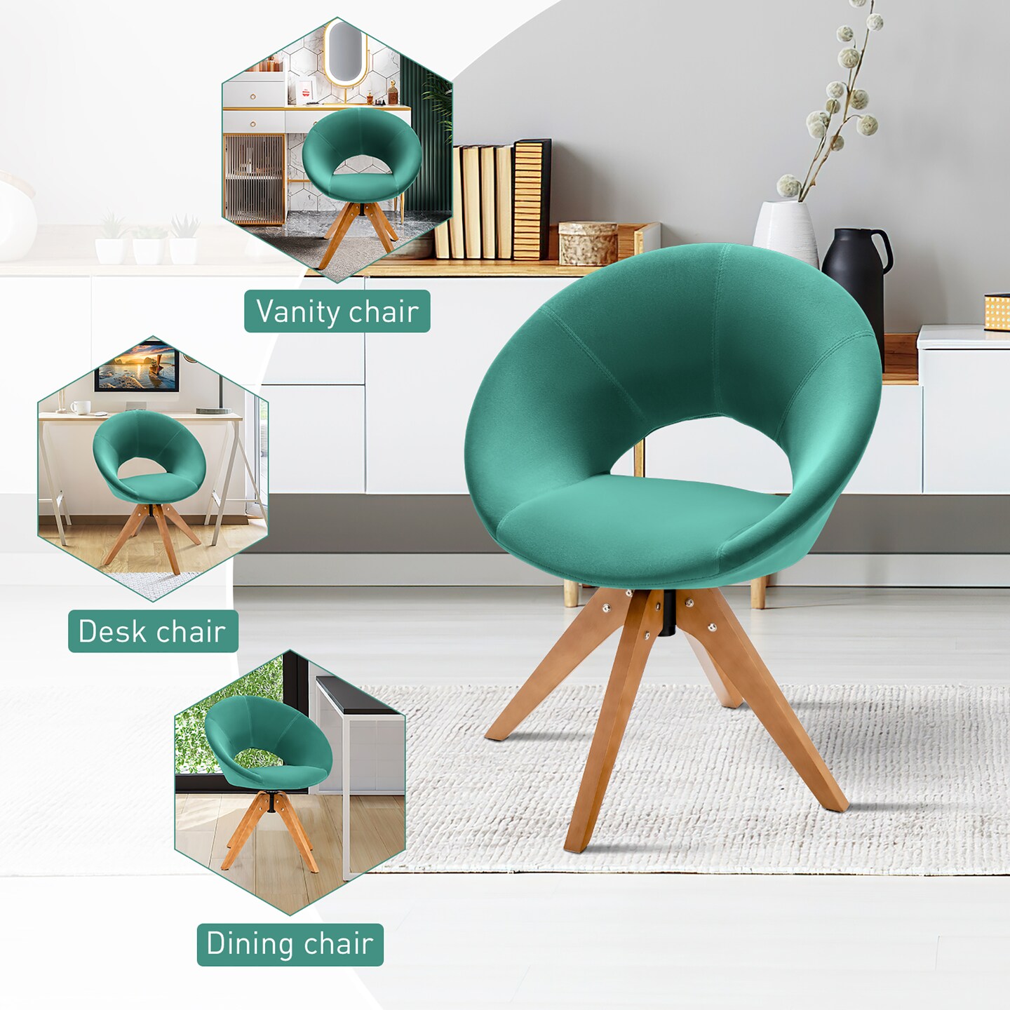 Costway Mid Century Modern Swivel Accent Chair Fabric Armchair Velvet Living Room Pink\Blue\Green\Grey