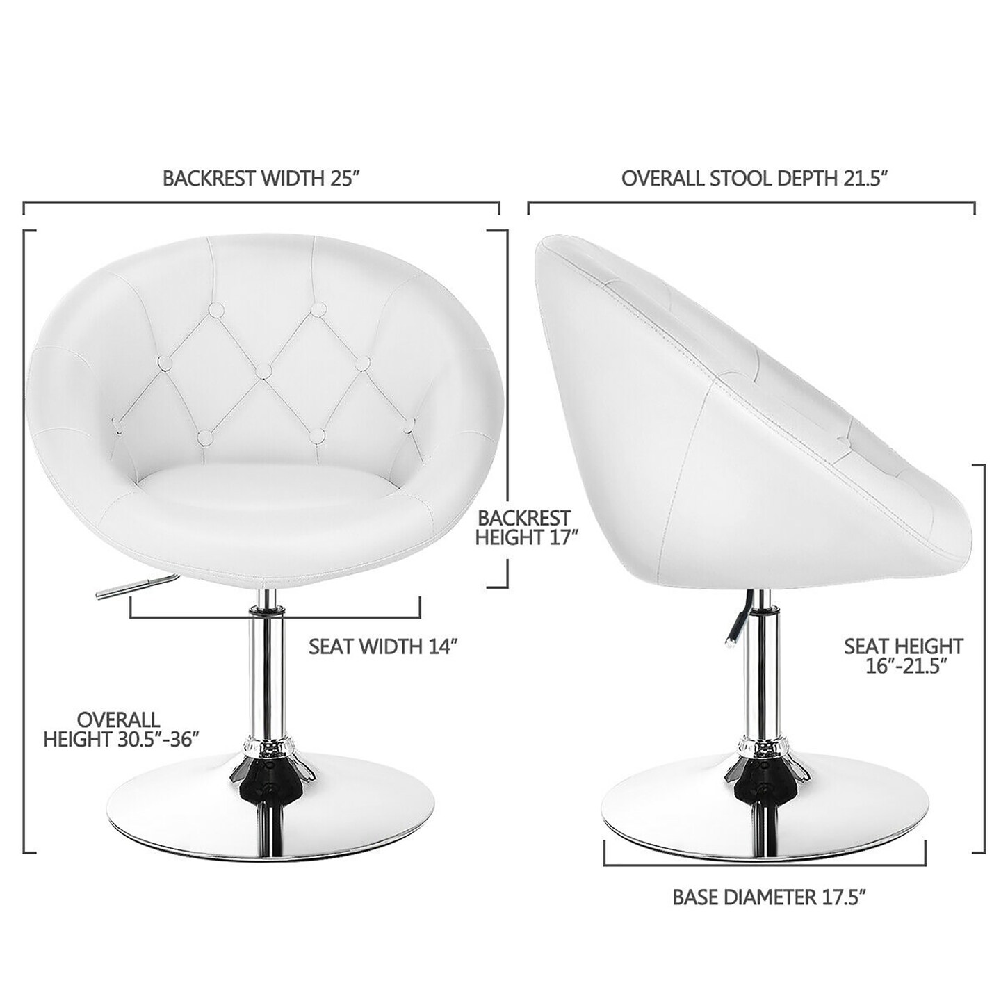 Costway 1PC Adjustable Modern Swivel Round Tufted Back Accent Chair PU Leather