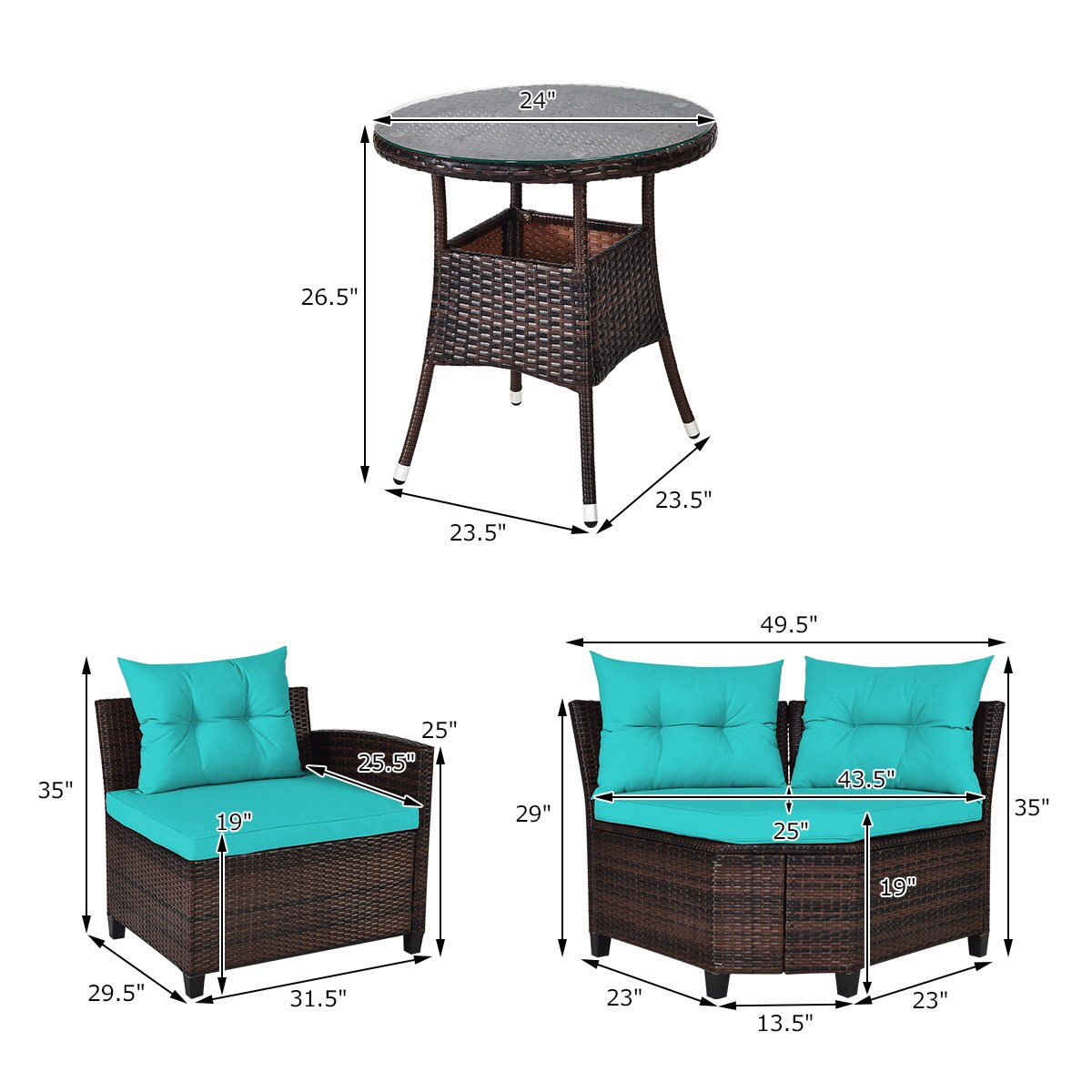4 Pieces Furniture Patio Set Outdoor Wicker Sofa Set