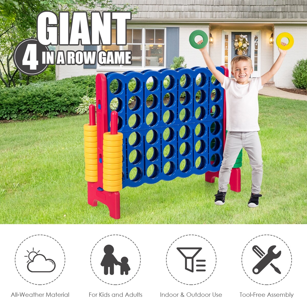 Jumbo 4-to-Score Giant Game Set with 42 Jumbo Rings and Quick-Release Slider