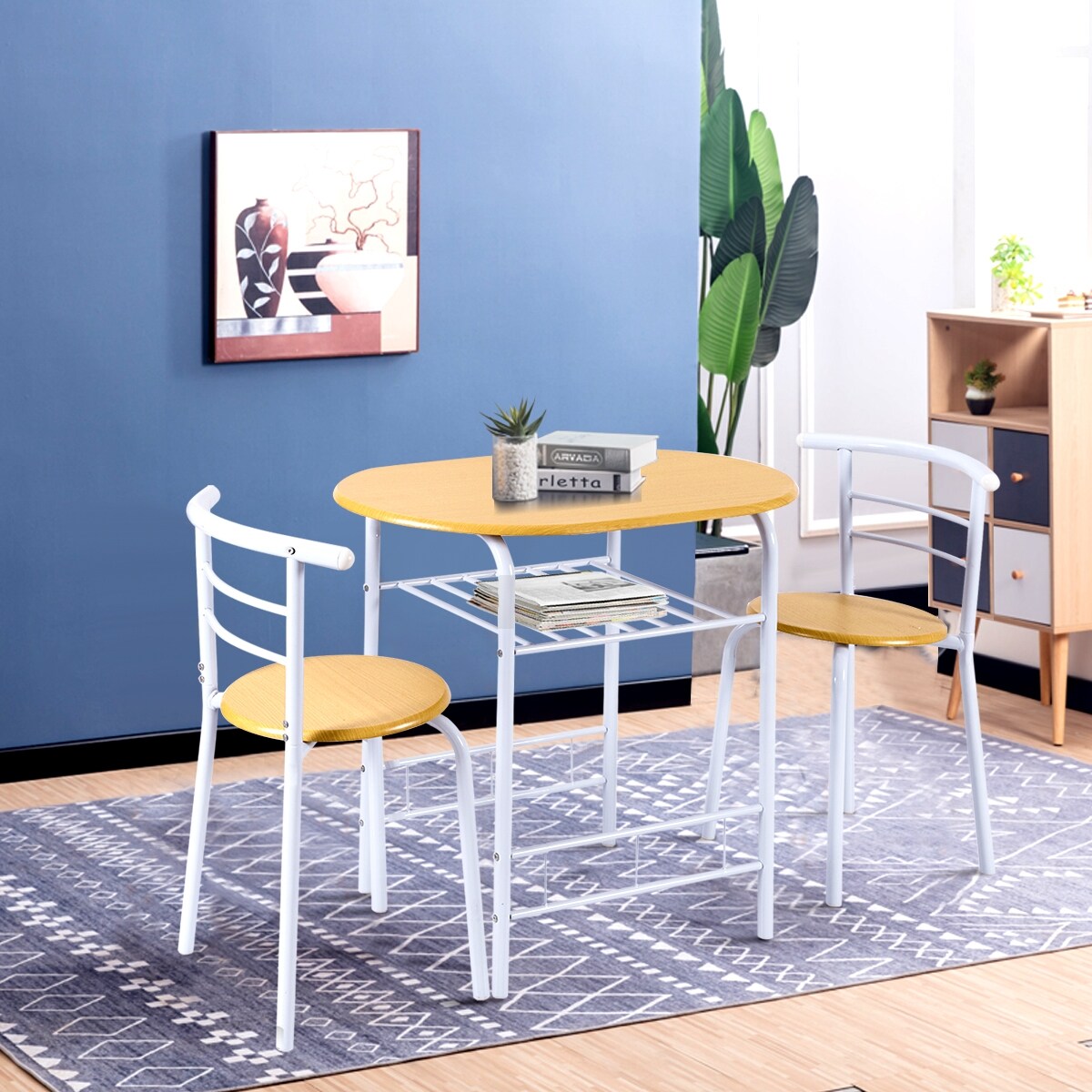 3-Piece Space-Saving Bistro Set with Wine Rack and Painted Steel Frame