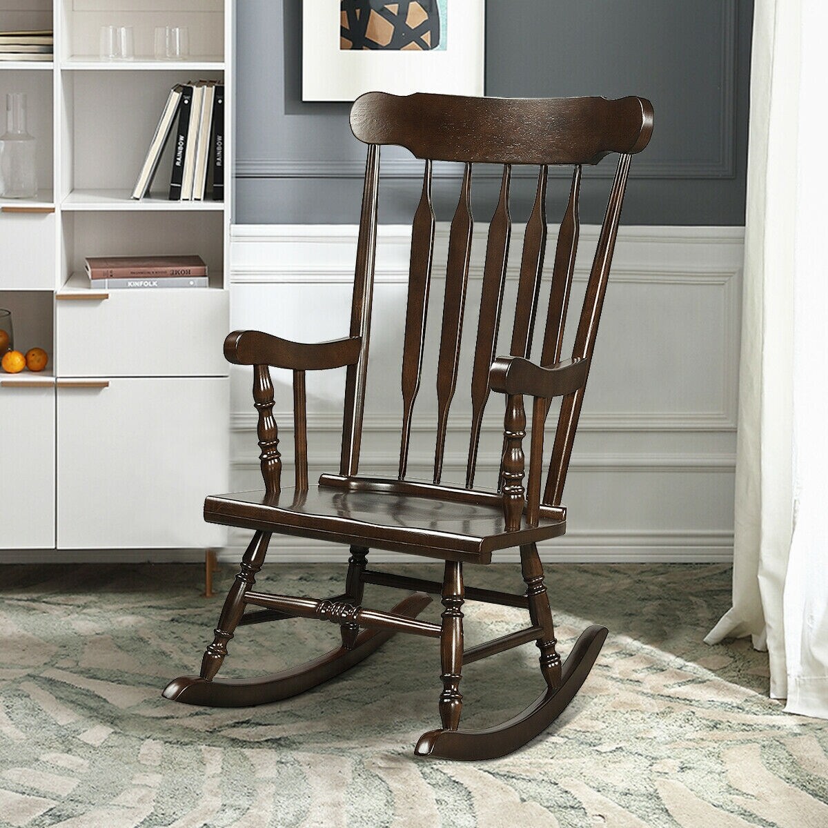 Solid Wood Porch Glossy Finish Rocking Chair