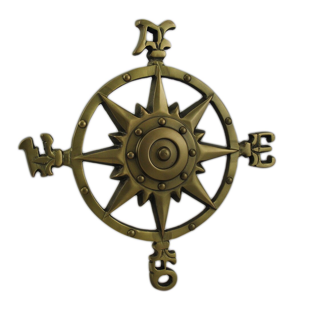 Antique Brass Finish Compass Rose Indoor/Outdoor Wall Hanging