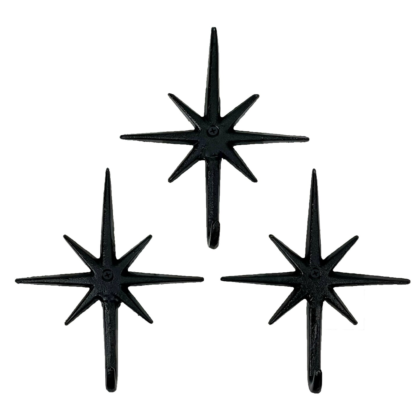 Set of 3 Cast Iron Atomic Starburst Wall Hooks