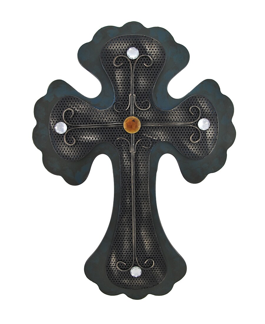 24 Inch Layered Metal Wall Cross With Jewel Accents