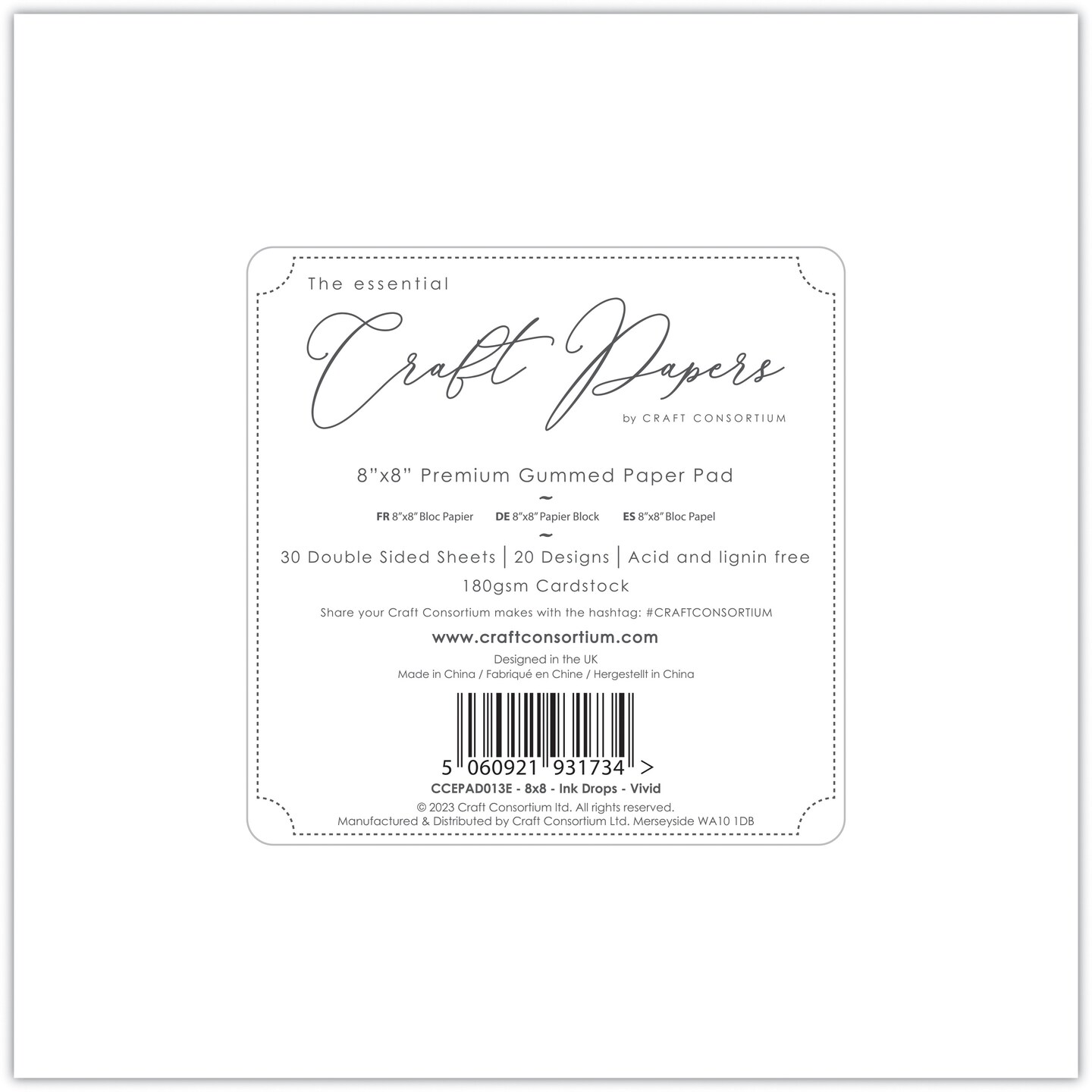 Craft Consortium Double-Sided Paper Pad 8"X8" 30/Pkg-Ink Drops Vivid, 20 Designs