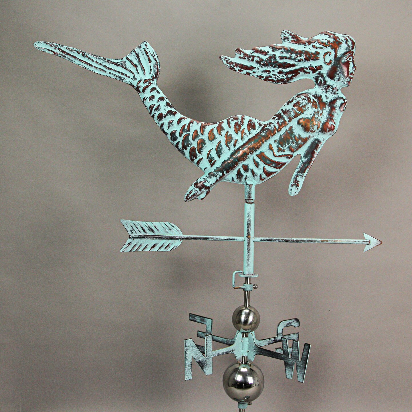 Verdigris Copper Mermaid Weathervane
