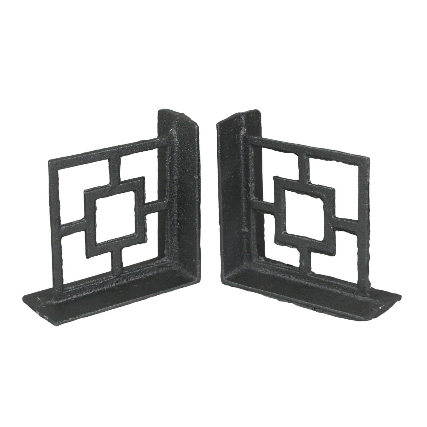 Set of 2 Cast Iron Breeze Block Bookends Decorative Rustic Geometric Shelf Decor