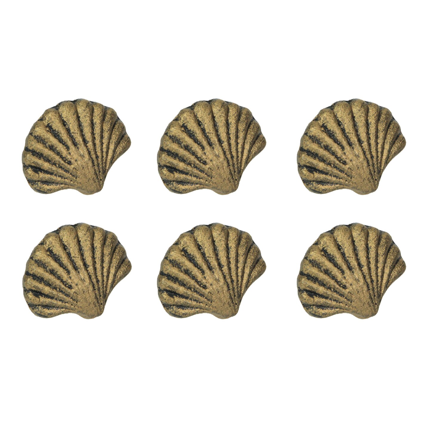 Set of 6 Cast Iron Scallop Sea Shell Drawer Pulls Nautical Cabinet Knobs