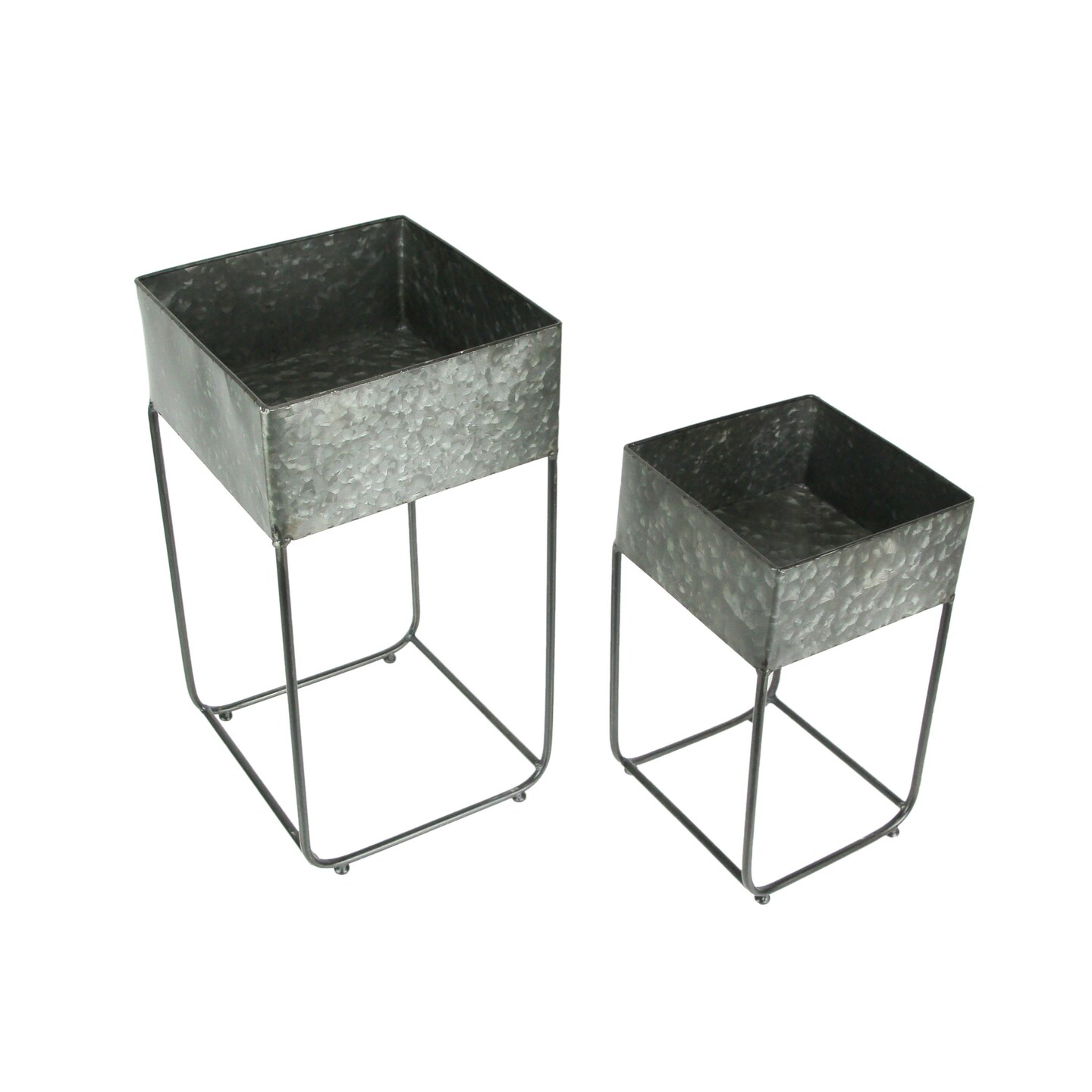 Set of 2 Galvanized Zinc Finish Square Metal Planters On Stands