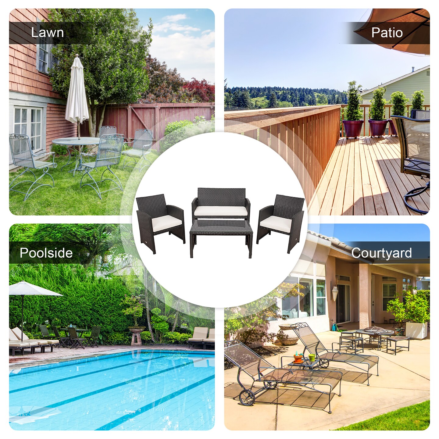 Costway 8PCS Patio Rattan Furniture Set Cushioned Chair Sofa Coffee Table White\Navy\Turquoise\Red