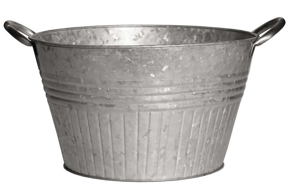 Round Galvanized Planter with Handles, 12 inch diameter Metal Wash Tub for Gardening or Farmhouse Home Decor