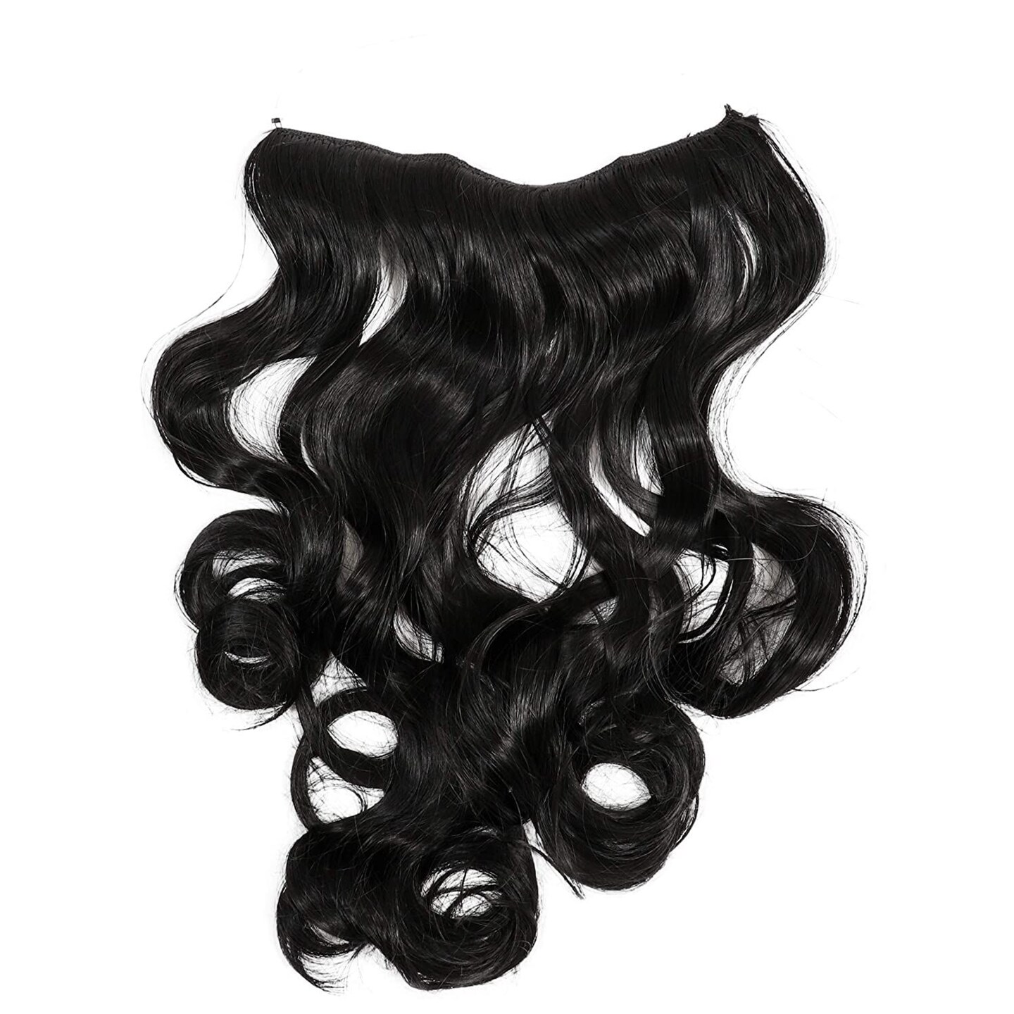 Wavy Curls Hair Extension with Invisible Halo Headband (Black, 24 In)