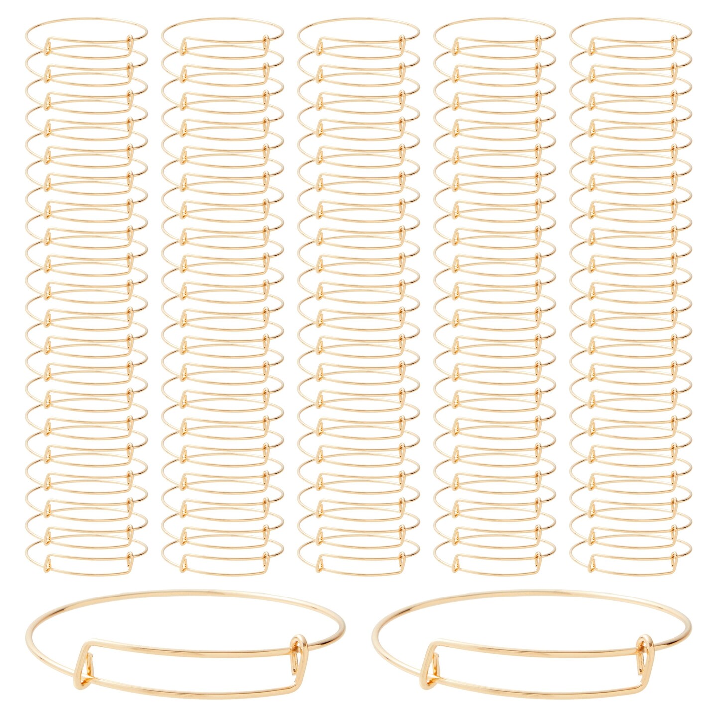 100 Pack Expandable Bangle Bracelets for Jewelry Making, Blank Memory Wire  Cuffs for Women, Wholesale, DIY Crafts (Gold)