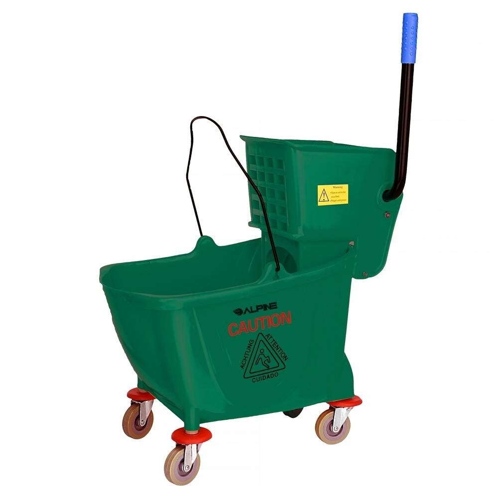 Alpine Industries 36 Qt. Mop Bucket with Side Press Wringer in Green