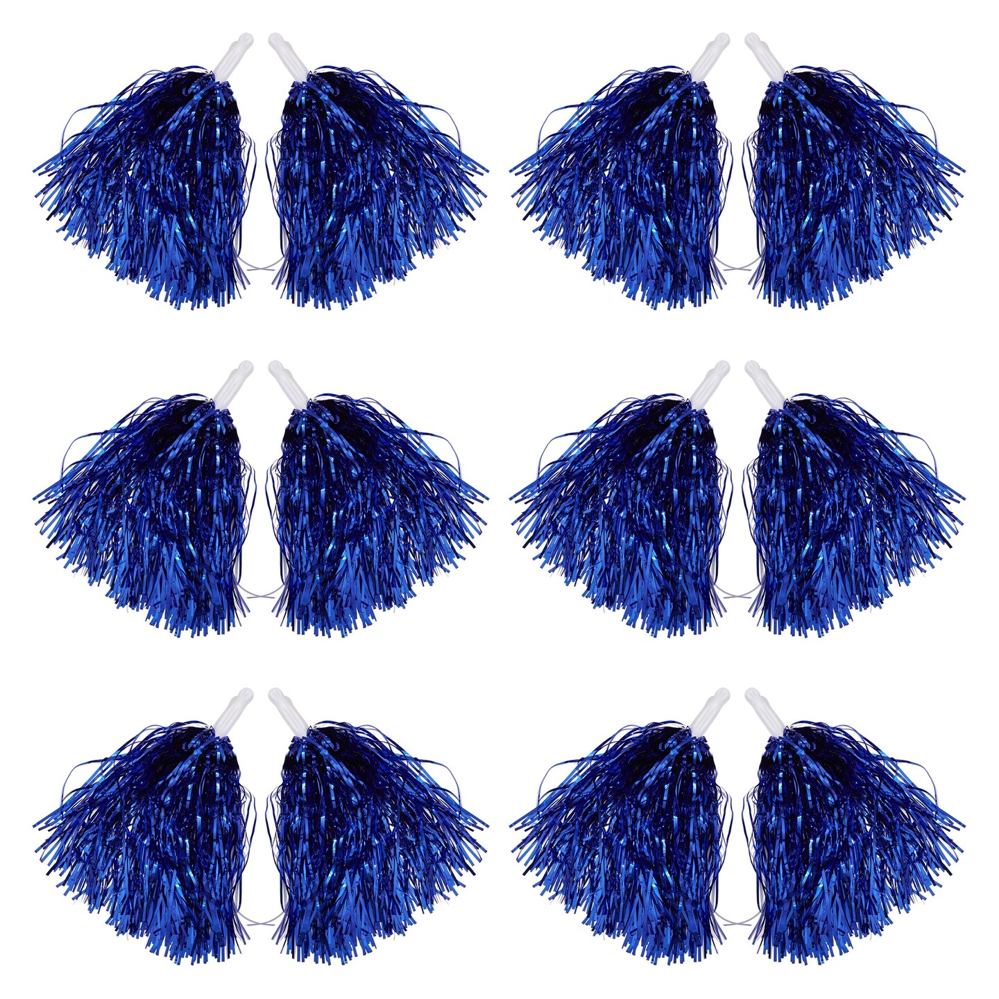 Cheerleading Pom Poms, Blue Foil Fringe (6 Pairs)