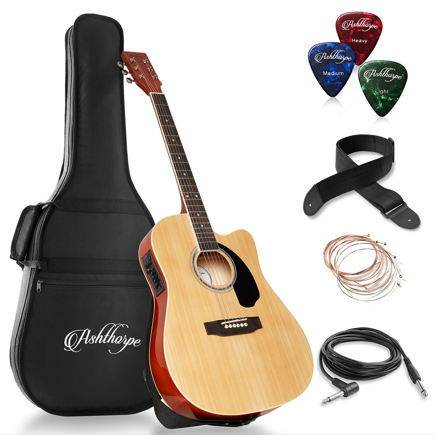 Ashthorpe Full-Size Cutaway Thinline Acoustic-Electric Guitar Package - Premium Tonewoods