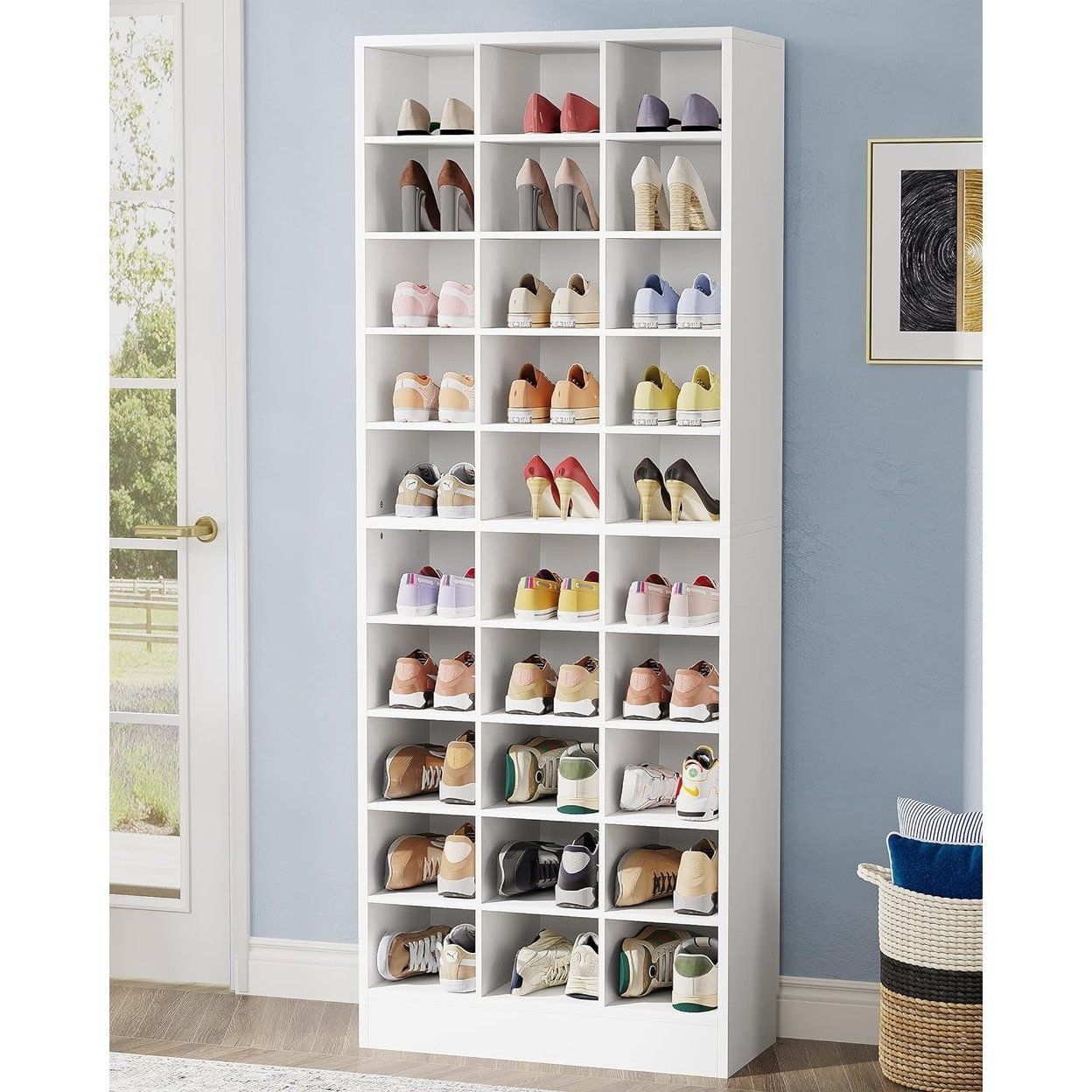 Tribesigns 10-Tier Shoe Storage Cabinet White Wooden Shoe Rack With 30 Cubbies